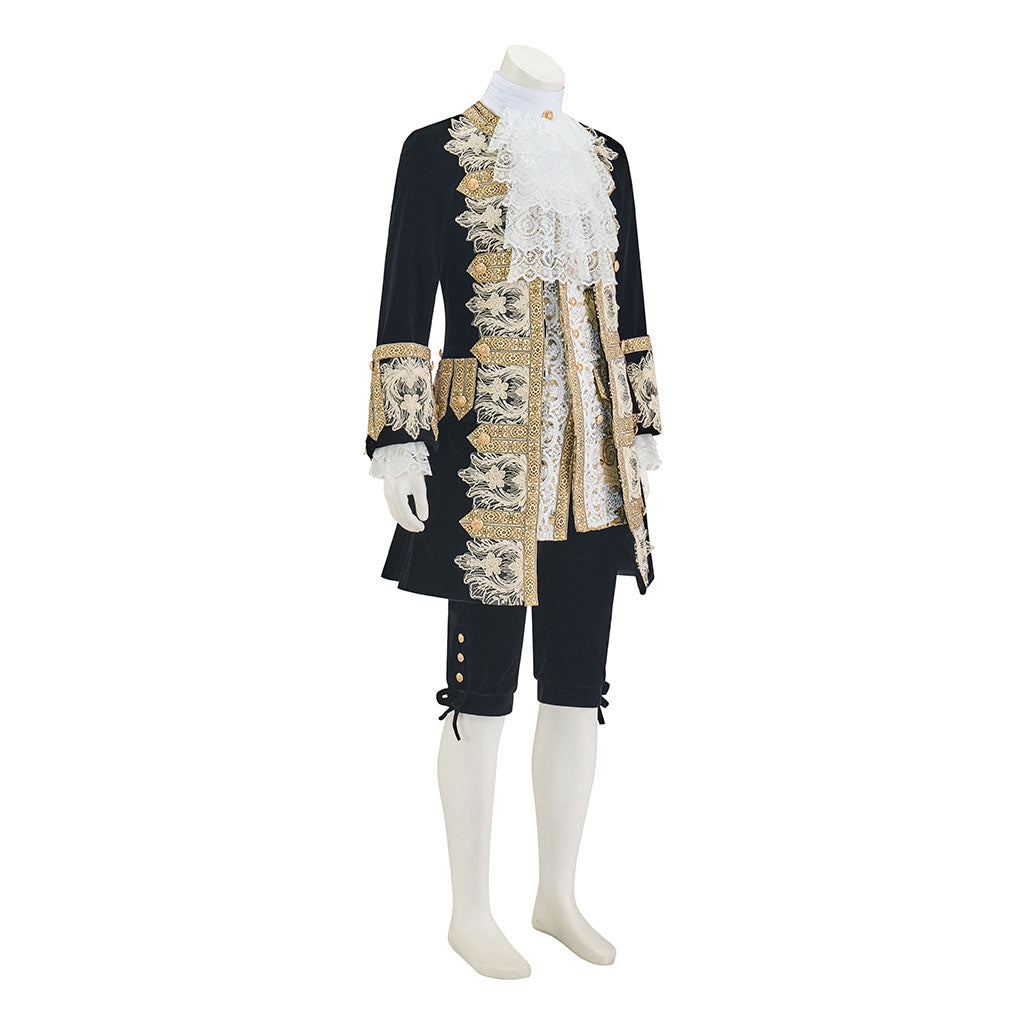 Baroque Embroidered Court Frock Coat with Lace Jabot for Historical Reenactments Cosplay Events Rococo Themed Gatherings Halloween Christmas