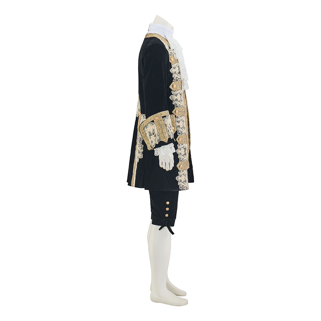 Baroque Embroidered Court Frock Coat with Lace Jabot for Historical Reenactments Cosplay Events Rococo Themed Gatherings Halloween Christmas