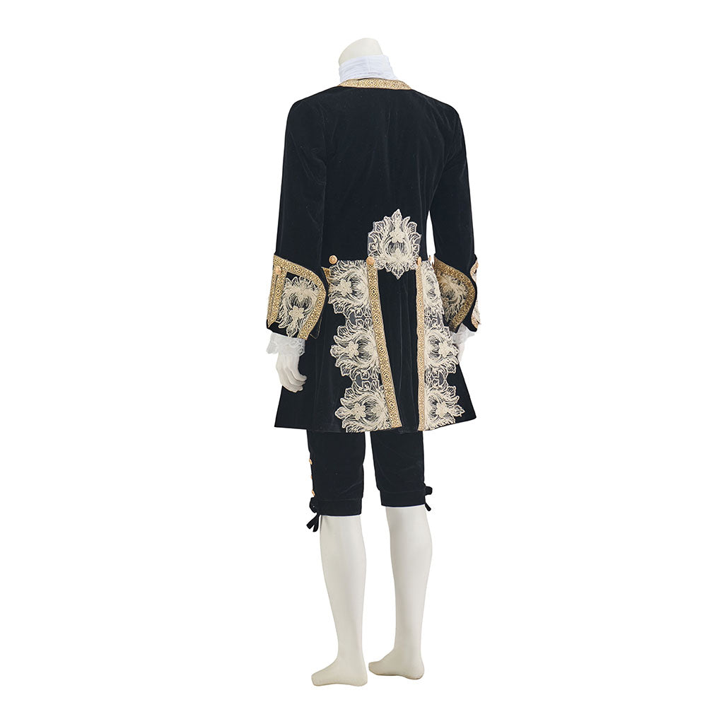 Baroque Embroidered Court Frock Coat with Lace Jabot for Historical Reenactments Cosplay Events Rococo Themed Gatherings Halloween Christmas