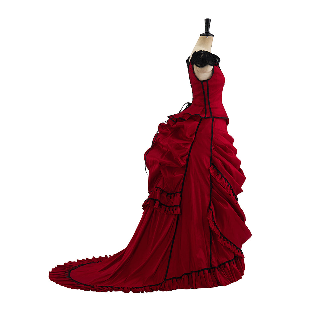 Gothic Inspired Red Ruffled Maxi Dress for Medieval Themed Gatherings Vintage Events Cosplay Halloween Christmas