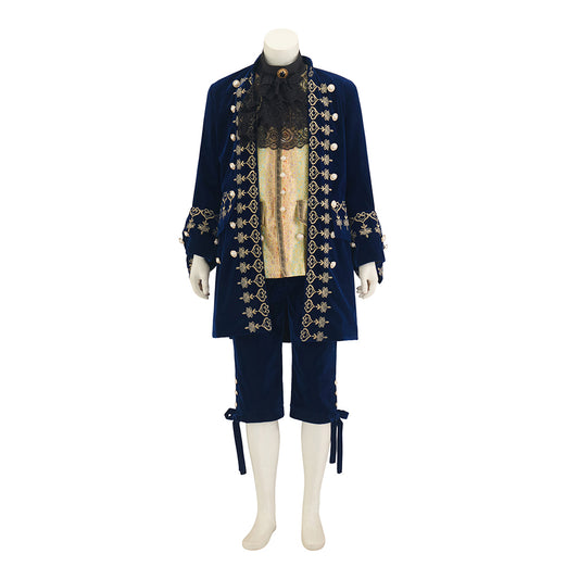 Medieval Navy Blue Coat with Gold Embellishments and Matching Breeches for Medieval Themed Gatherings Pirate Themed Halloween Christmas