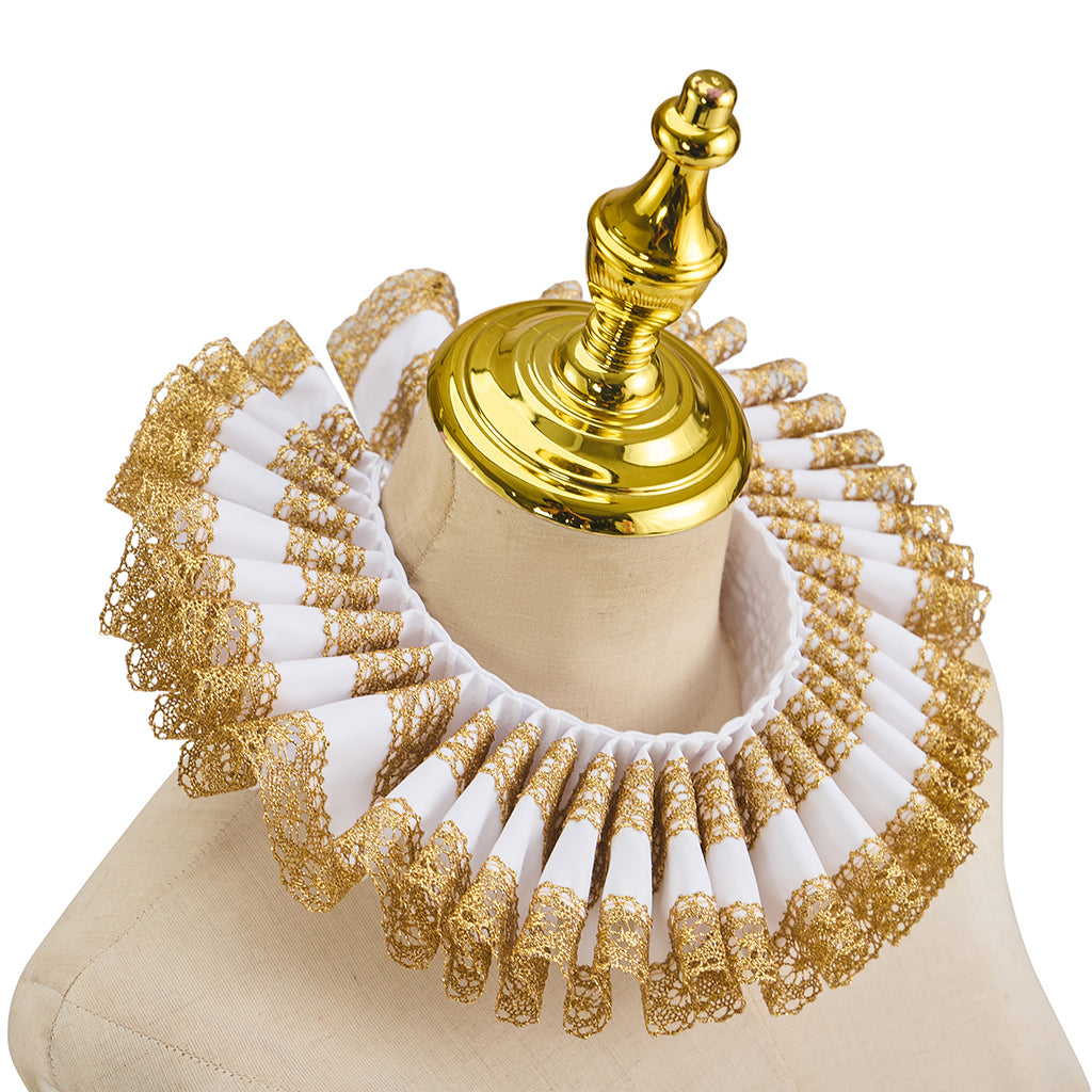 Renaissance Inspired Gold and White Embellished Ruff Collar for Historical Reenactments Renaissance Themed Gatherings Cosplay Halloween Christmas