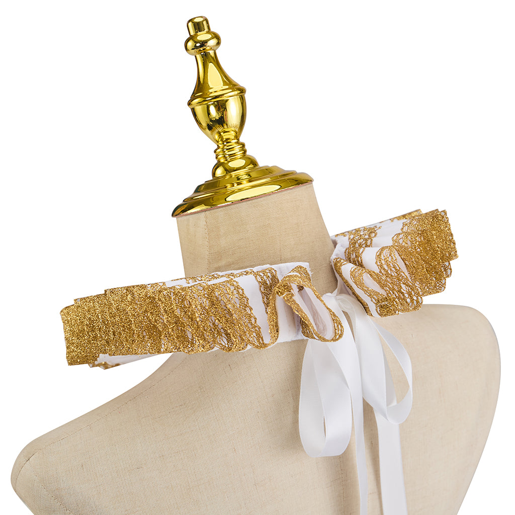 Renaissance Inspired Gold and White Embellished Ruff Collar for Historical Reenactments Renaissance Themed Gatherings Cosplay Halloween Christmas