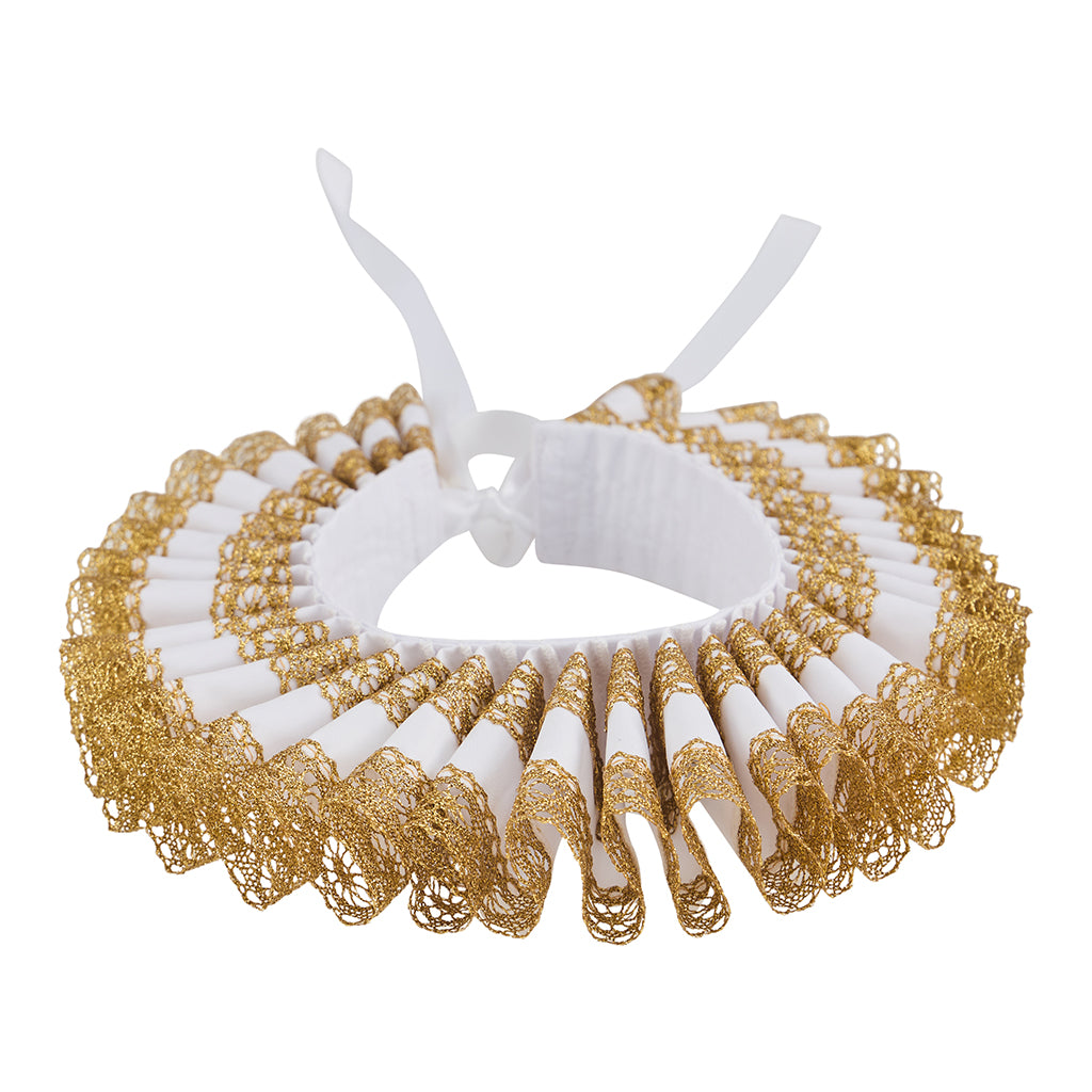 Renaissance Inspired Gold and White Embellished Ruff Collar for Historical Reenactments Renaissance Themed Gatherings Cosplay Halloween Christmas