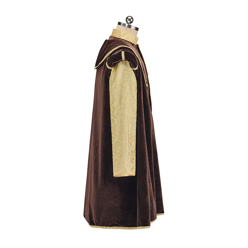 Renaissance Inspired Brown Velvet Robe with Gold Trim and Matching Hat for Historical Reenactments Renaissance Themed Halloween Christmas