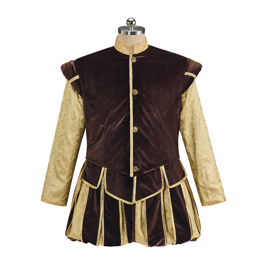 Renaissance Inspired Brown Velvet Robe with Gold Trim and Matching Hat for Historical Reenactments Renaissance Themed Halloween Christmas