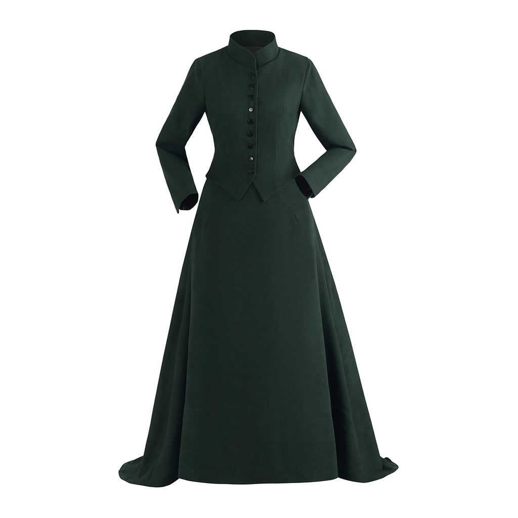 Medieval Inspired Dark Green High Necked Long Robe for Historical Reenactments Medieval Themed Gatherings Cosplay Halloween Christmas