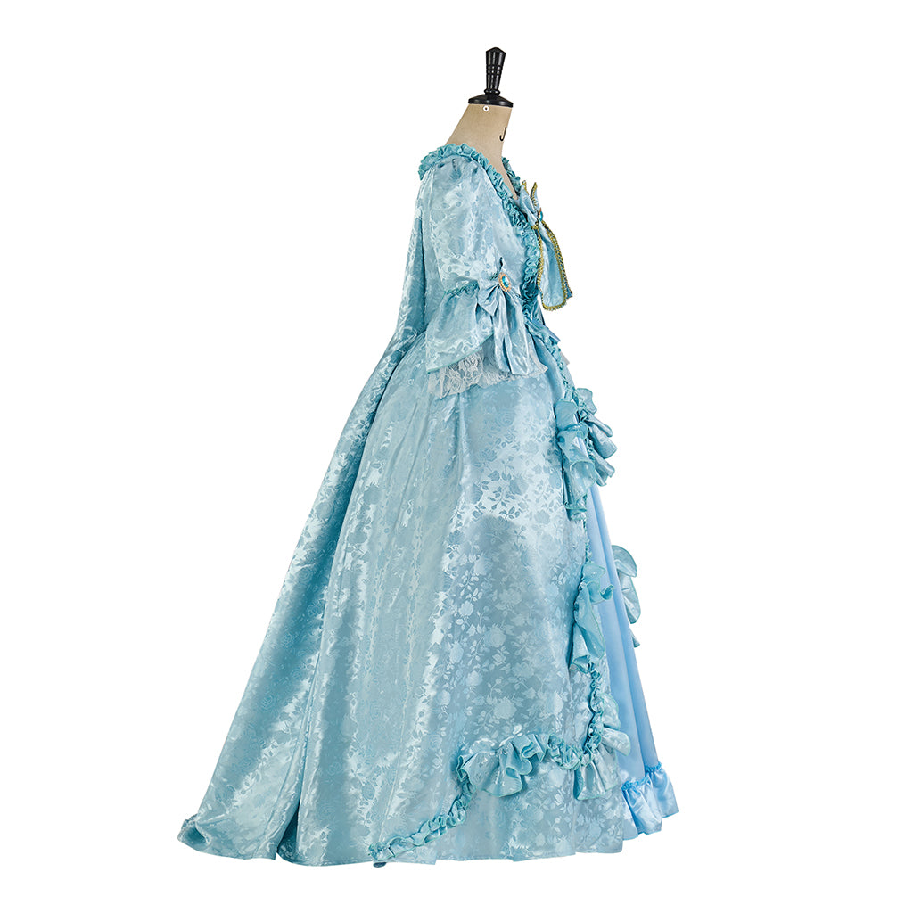 Rococo Inspired Elegant Brocade Ball Gown with Puff Sleeves for Historical Reenactments Renaissance Fairs Themed Balls Cosplay Halloween Christmas