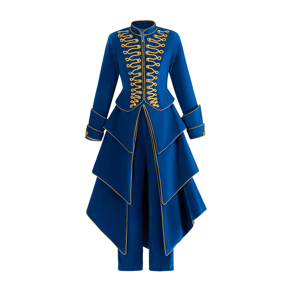 Baroque Inspired Rich Blue Gold - Embellished Tailcoat Style Ensemble for Historical Reenactments Baroque Themed Halloween Christmas