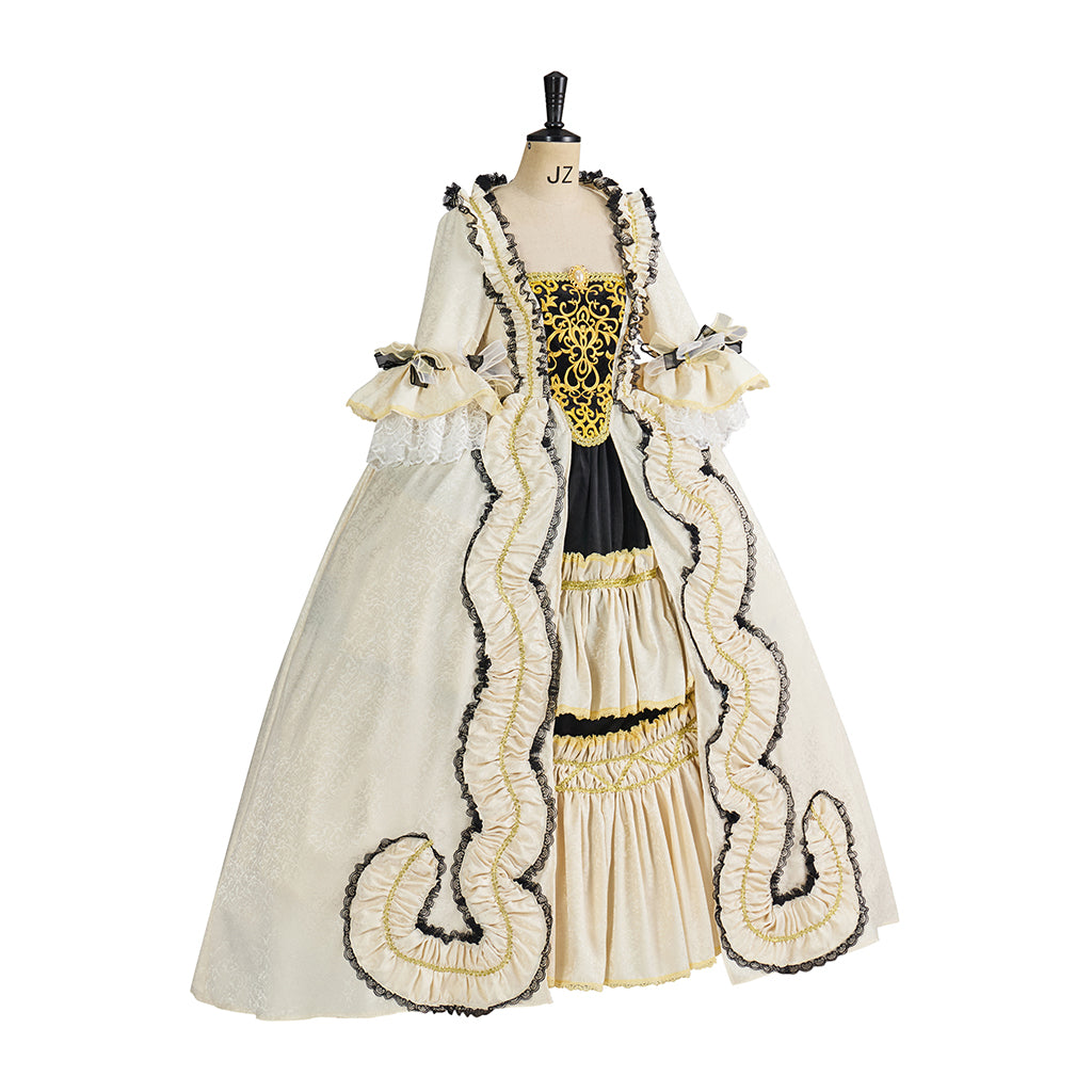 Rococo Inspired Ornate Embroidered Court Gown with Elaborate Trim for Historical Reenactments Renaissance Fairs Themed Balls Cosplay Halloween Christmas