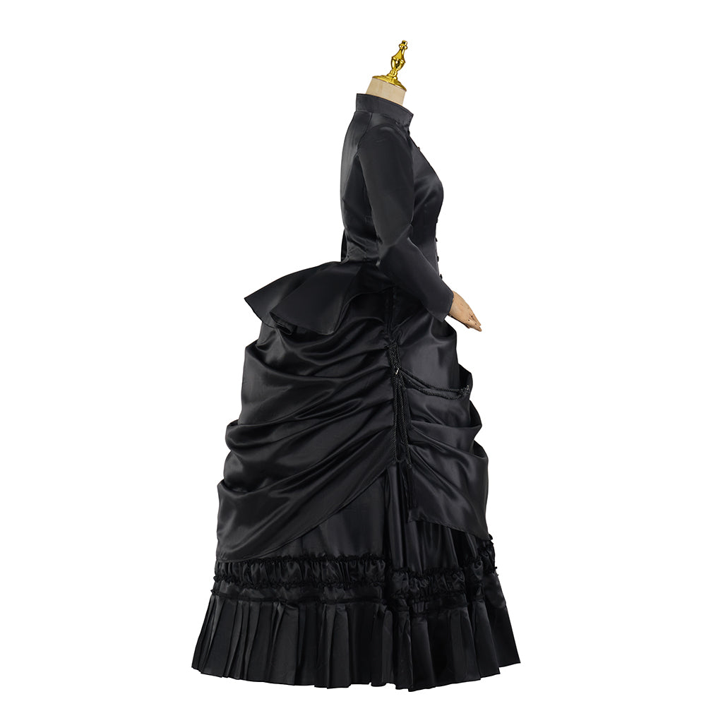 Victorian Gothic Black Velvet High Neck Gown Halloween Mourning Ceremonies Halloween Christmas and Theatrical Performances