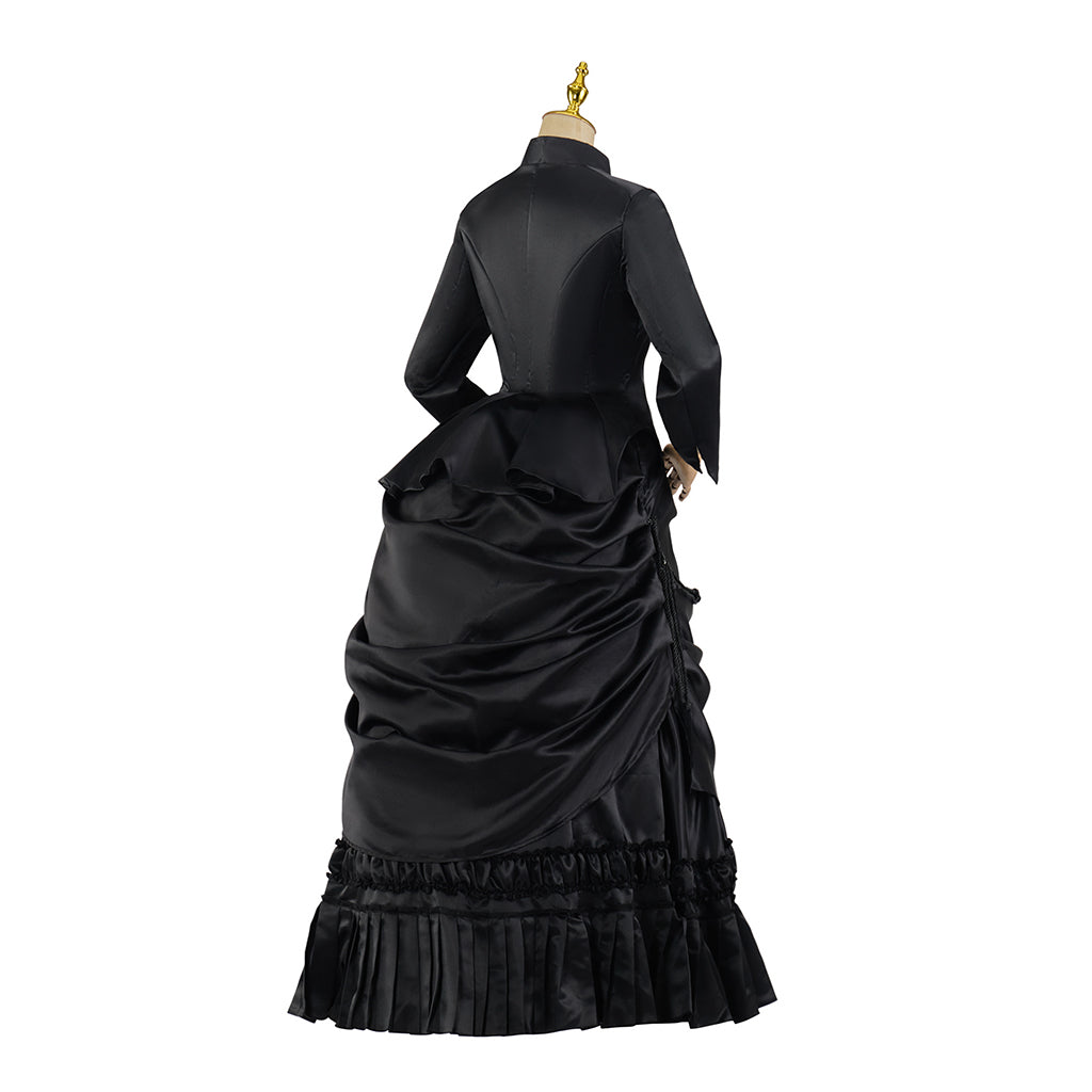 Victorian Gothic Black Velvet High Neck Gown Halloween Mourning Ceremonies Halloween Christmas and Theatrical Performances