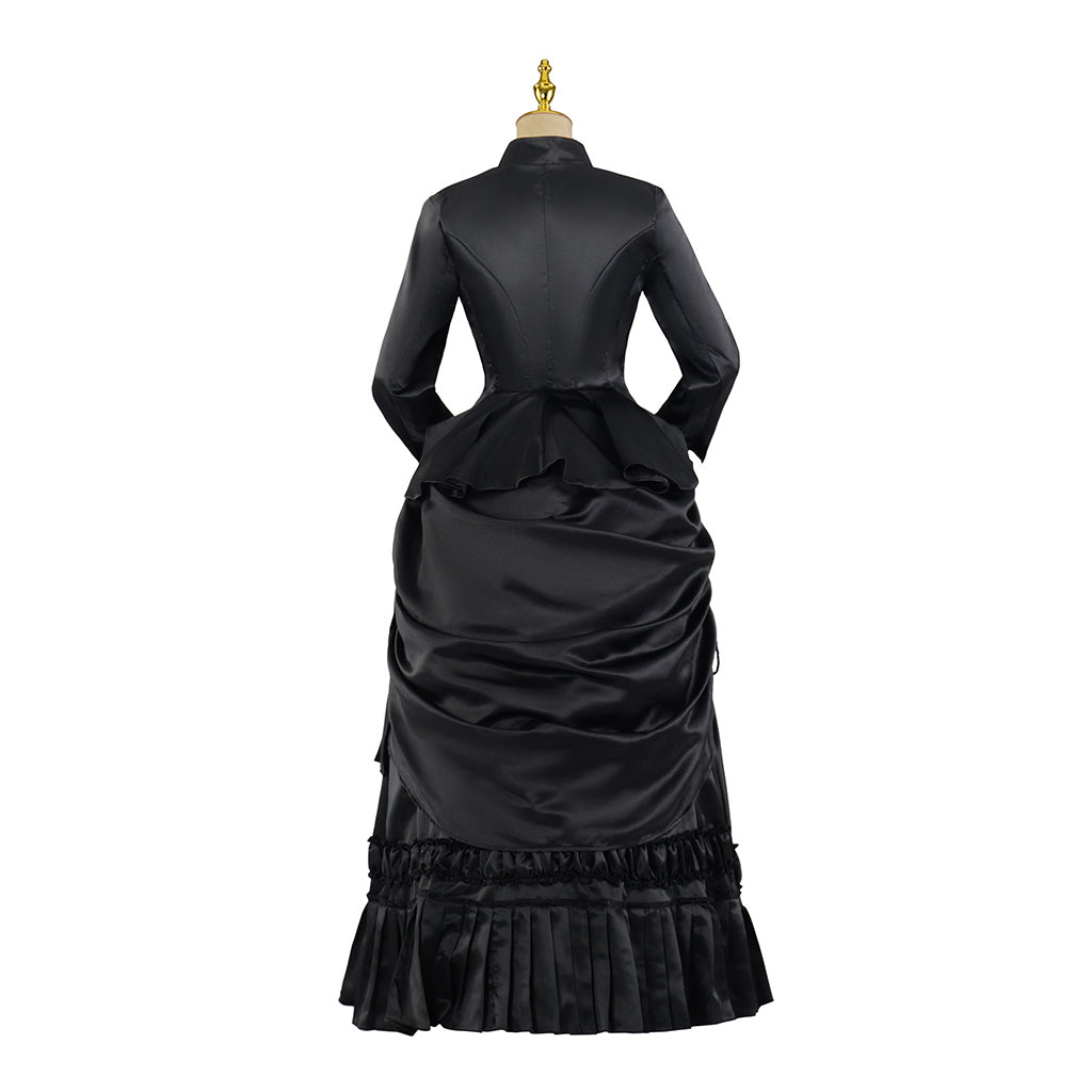 Victorian Gothic Black Velvet High Neck Gown Halloween Mourning Ceremonies Halloween Christmas and Theatrical Performances