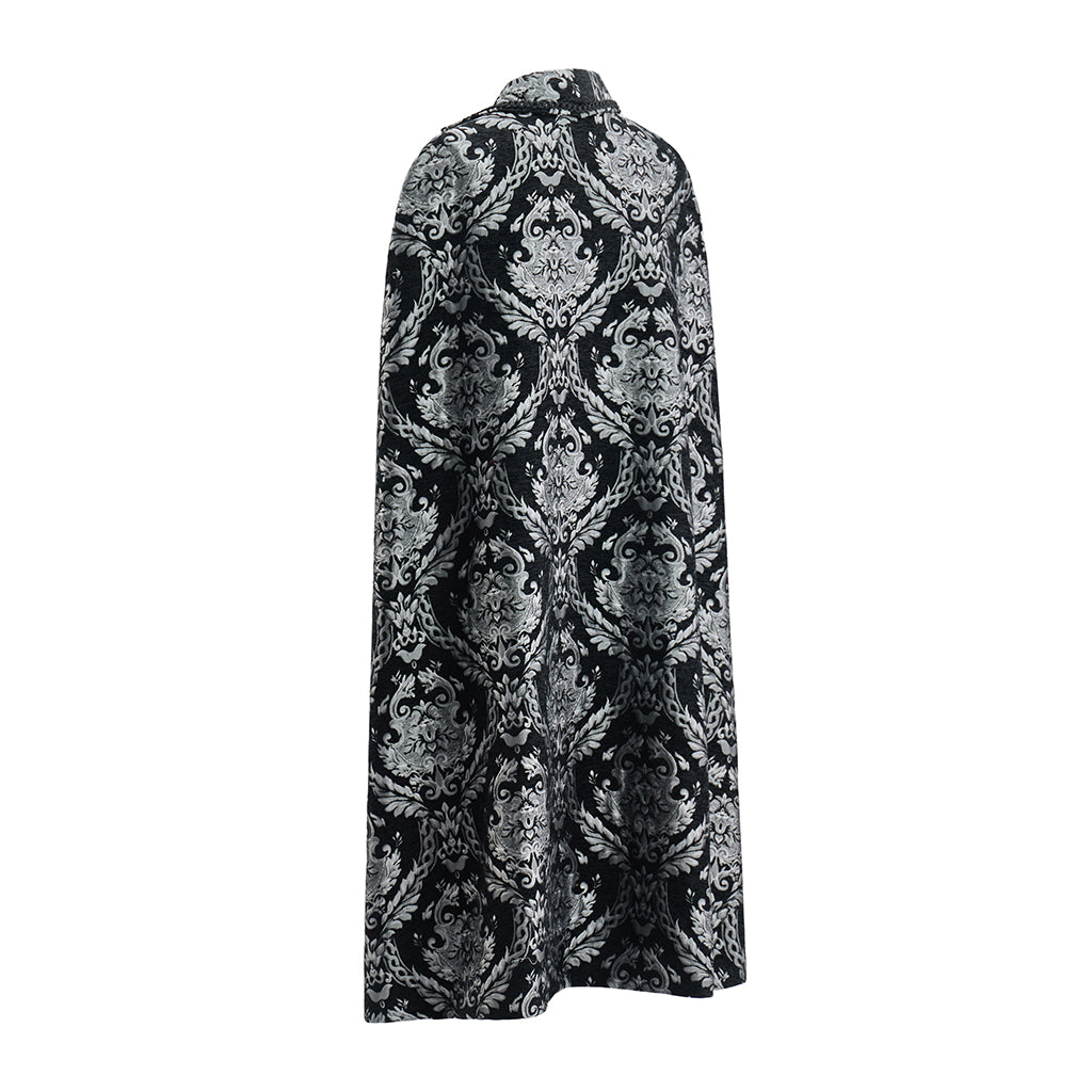 Medieval Style Black Patterned Velvet Cloak with Faux Fur Trimmed Collar for Historical Reenactments Cosplay Events Medieval Halloween Christmas