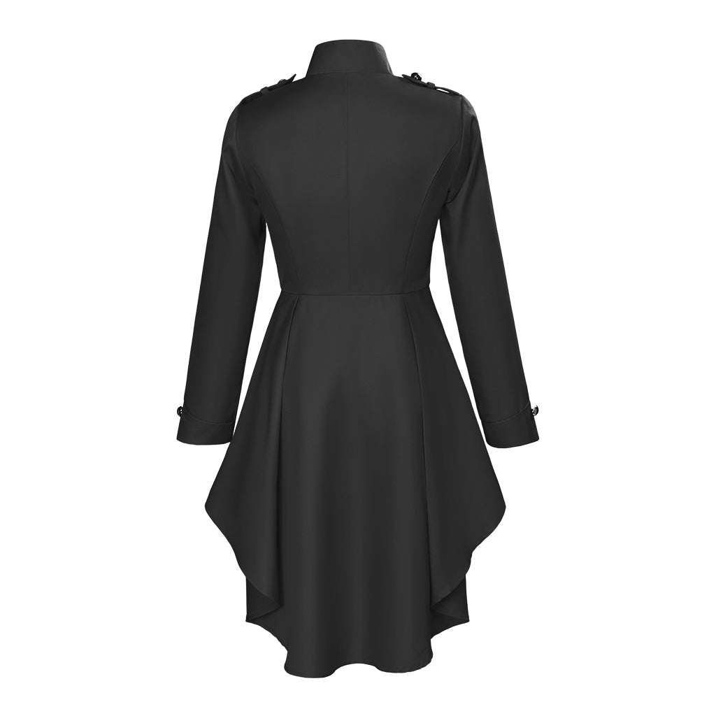 Medieval Black Tailored Coat with Ornate Buttons and Asymmetric Hem for Historical Reenactments Medieval Themed Events Halloween and Christmas