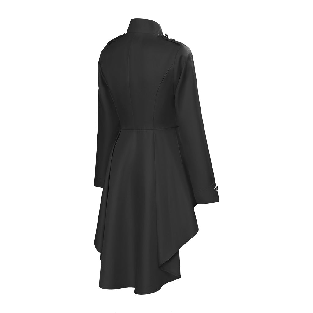 Medieval Black Tailored Coat with Ornate Buttons and Asymmetric Hem for Historical Reenactments Medieval Themed Events Halloween and Christmas