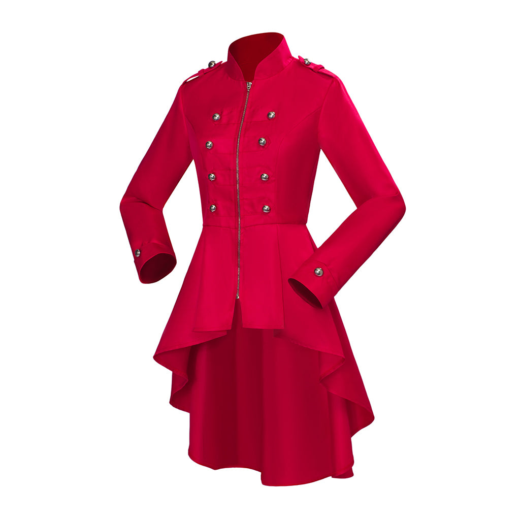 Medieval Style Red Tailcoat with Stand Up Collar Double Breasted for Historical Reenactments Cosplay EventsHalloween or Christmas
