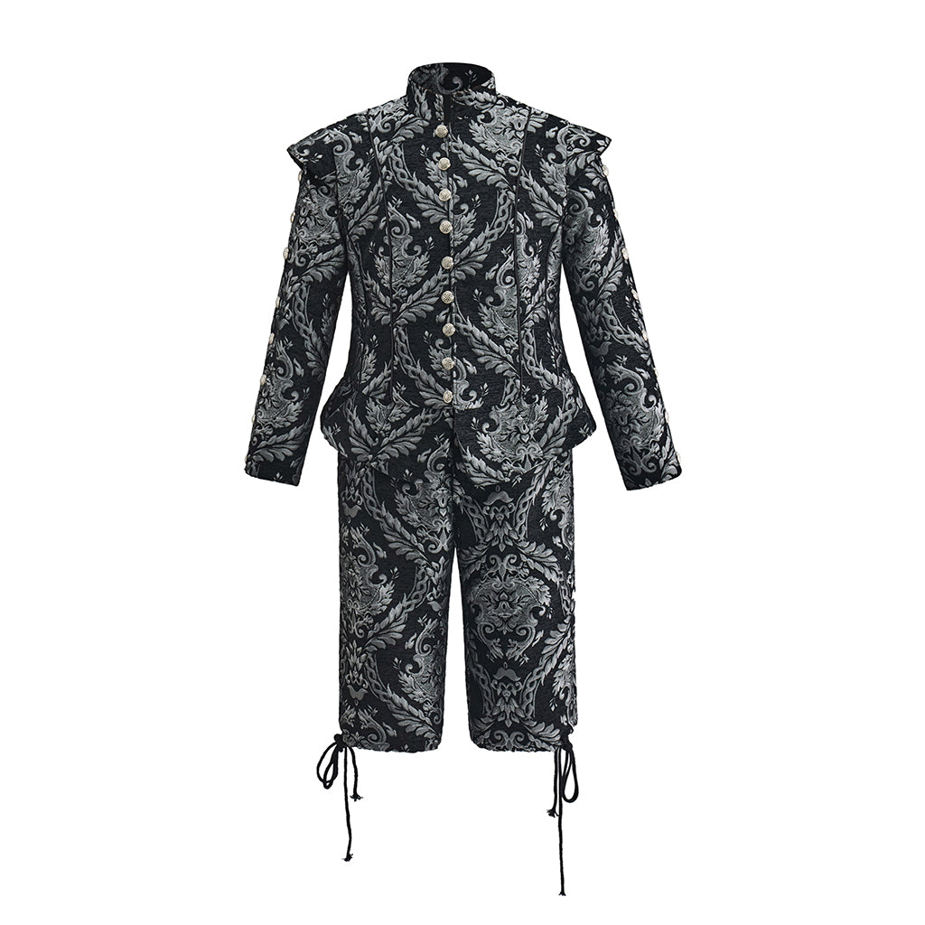 Baroque Inspired Patterned Embroidered Suit with Knee Length Breeches for Historical Reenactments Baroque Themed Gatherings Cosplay Halloween