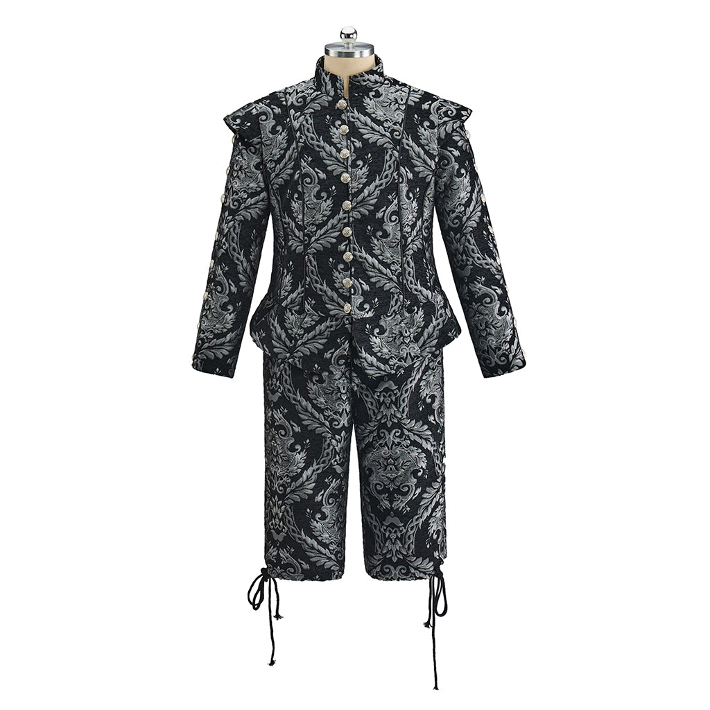 Baroque Inspired Patterned Embroidered Suit with Knee Length Breeches for Historical Reenactments Baroque Themed Gatherings Cosplay Halloween