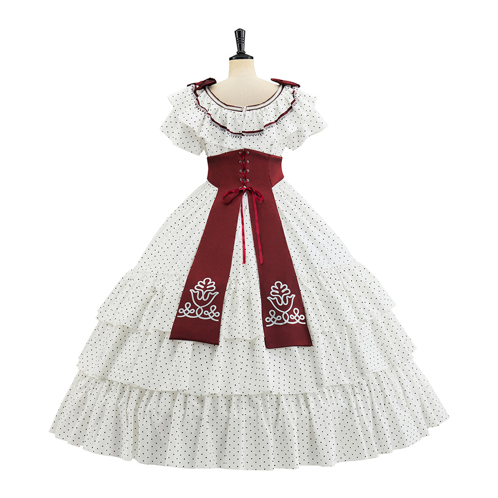 Rococo Inspired Pink Brocade Gown with Layered Skirt for Halloween Christmas Christmas Themed Galas