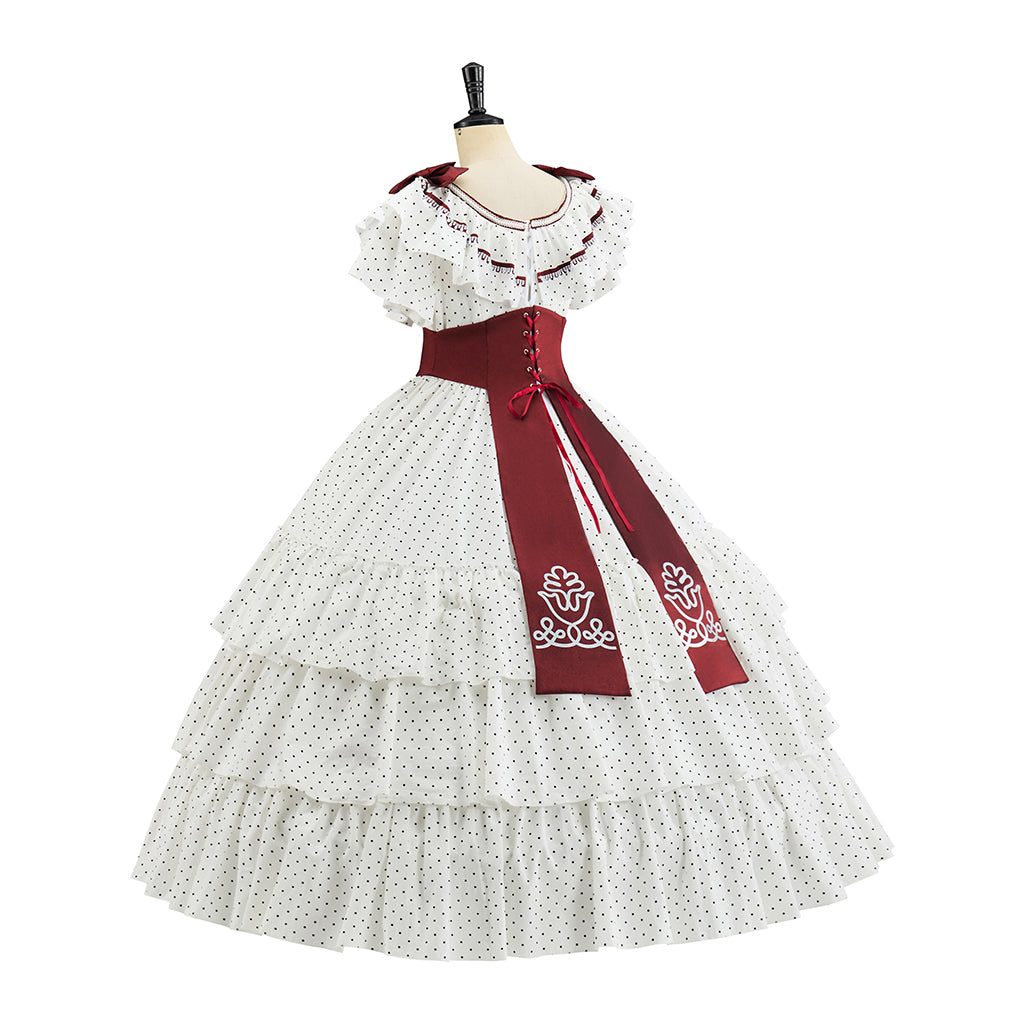 Rococo Inspired Pink Brocade Gown with Layered Skirt for Halloween Christmas Christmas Themed Galas