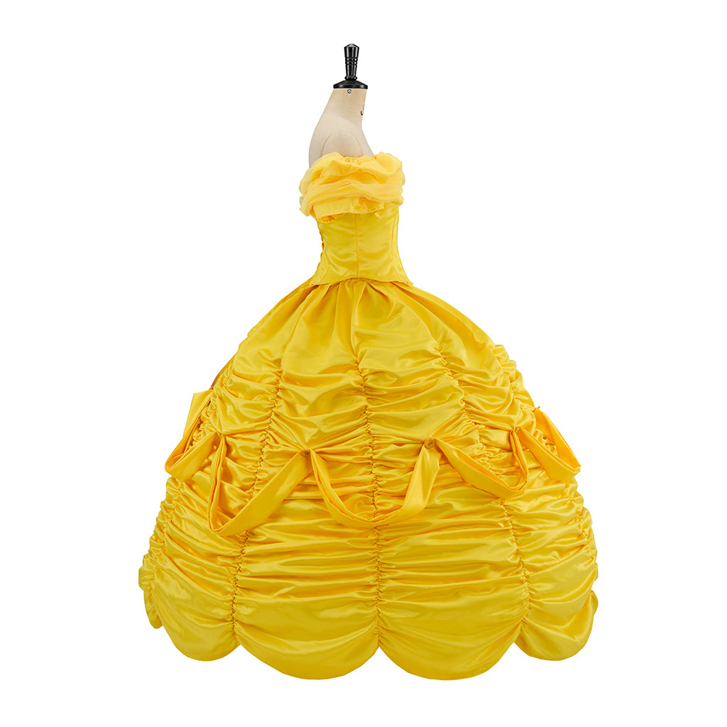Medieval Courtly Golden Yellow Taffeta Ball Gown with Matching Hair Ribbon for Halloween Christmas and Theatrical Performances