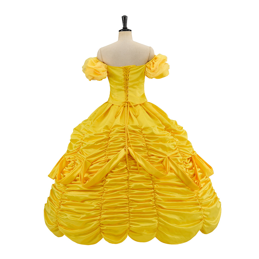Medieval Courtly Golden Yellow Taffeta Ball Gown with Matching Hair Ribbon for Halloween Christmas and Theatrical Performances