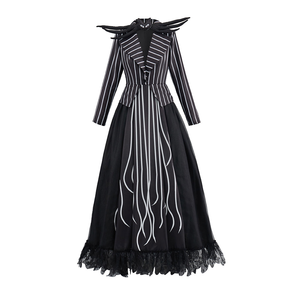 Gothic Inspired Black Long Sleeve Maxi Dress with Flowing Ribbon Details for Halloween Gothic Themed Gatherings Dark Halloween Christmas