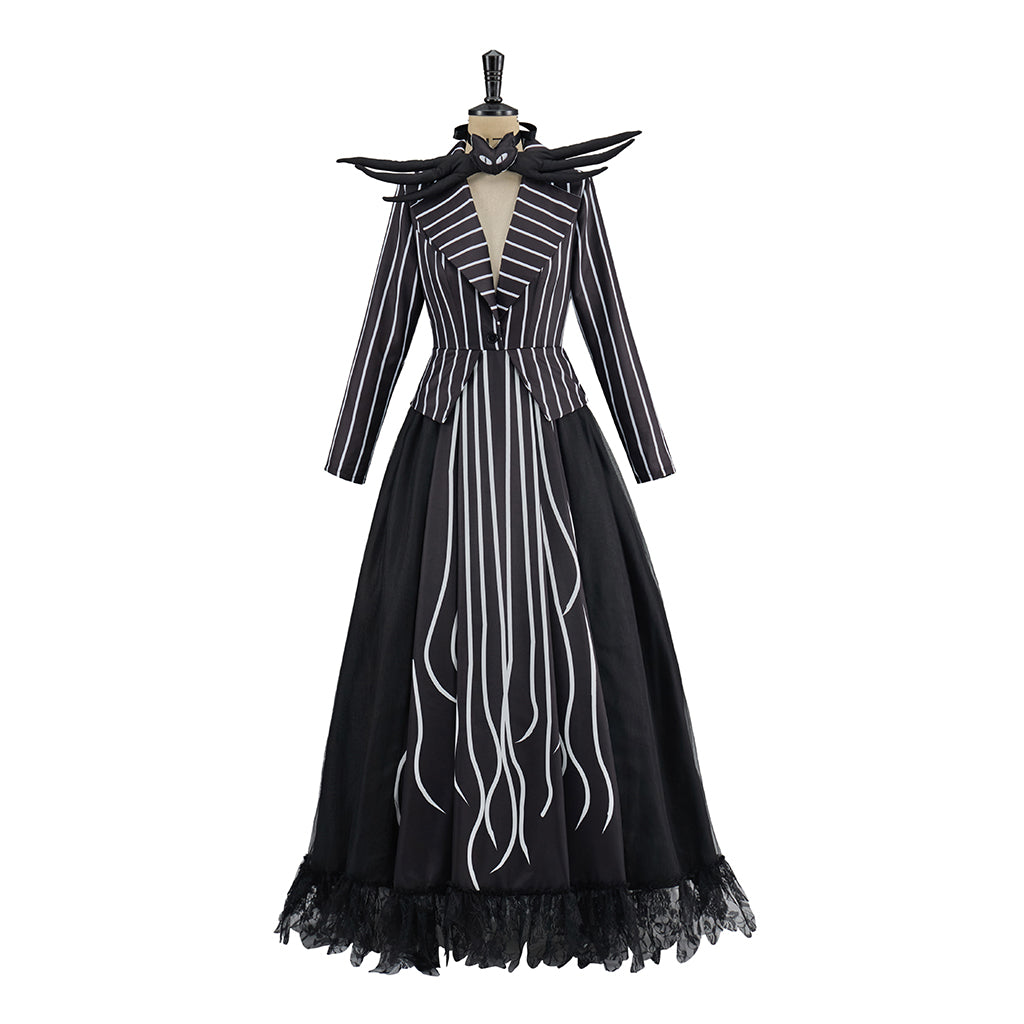 Gothic Inspired Black Long Sleeve Maxi Dress with Flowing Ribbon Details for Halloween Gothic Themed Gatherings Dark Halloween Christmas
