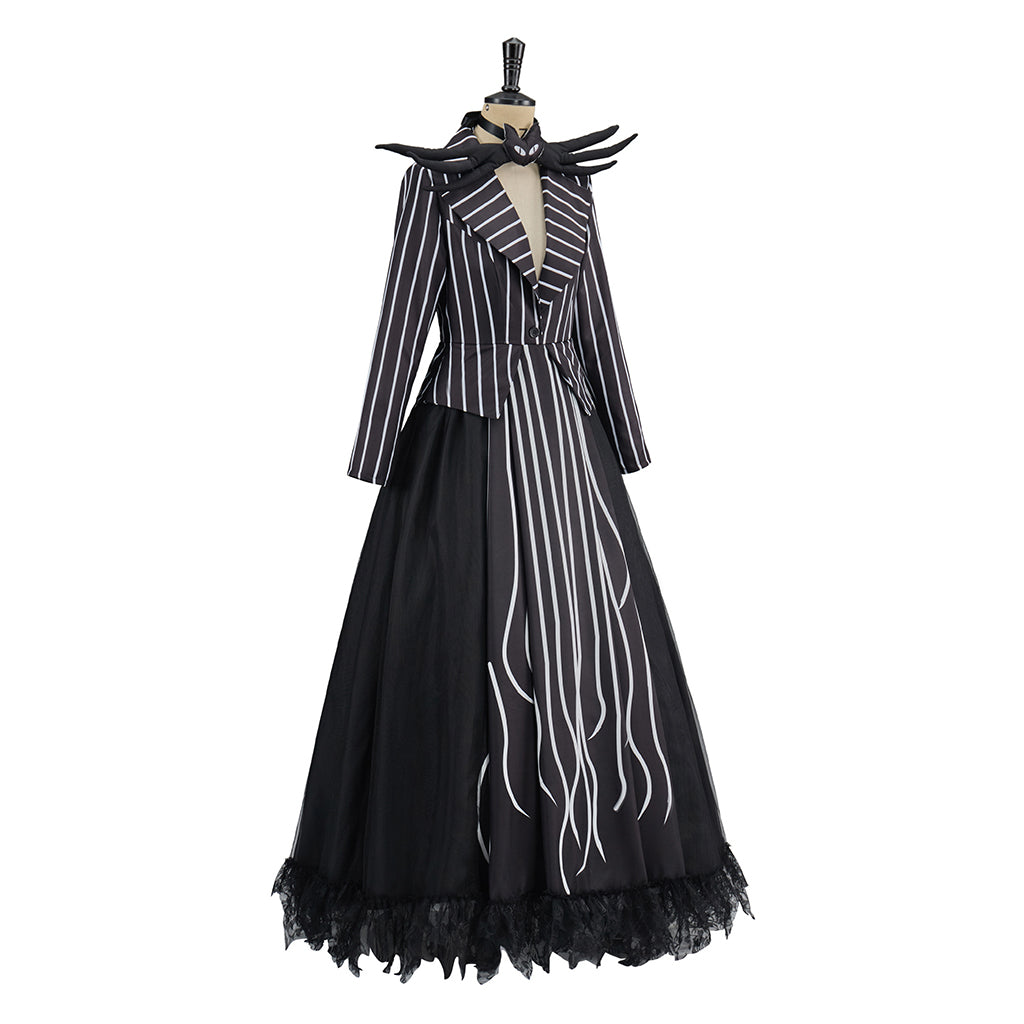 Gothic Inspired Black Long Sleeve Maxi Dress with Flowing Ribbon Details for Halloween Gothic Themed Gatherings Dark Halloween Christmas