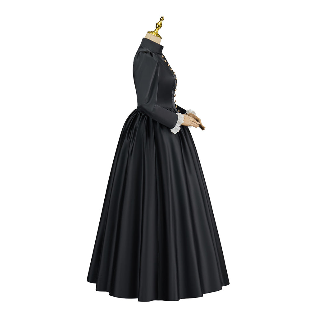 Victorian Inspired Black Long Sleeve Maxi Dress for Gothic Themed Gatherings Historical Reenactments Halloween Victorian Era Events