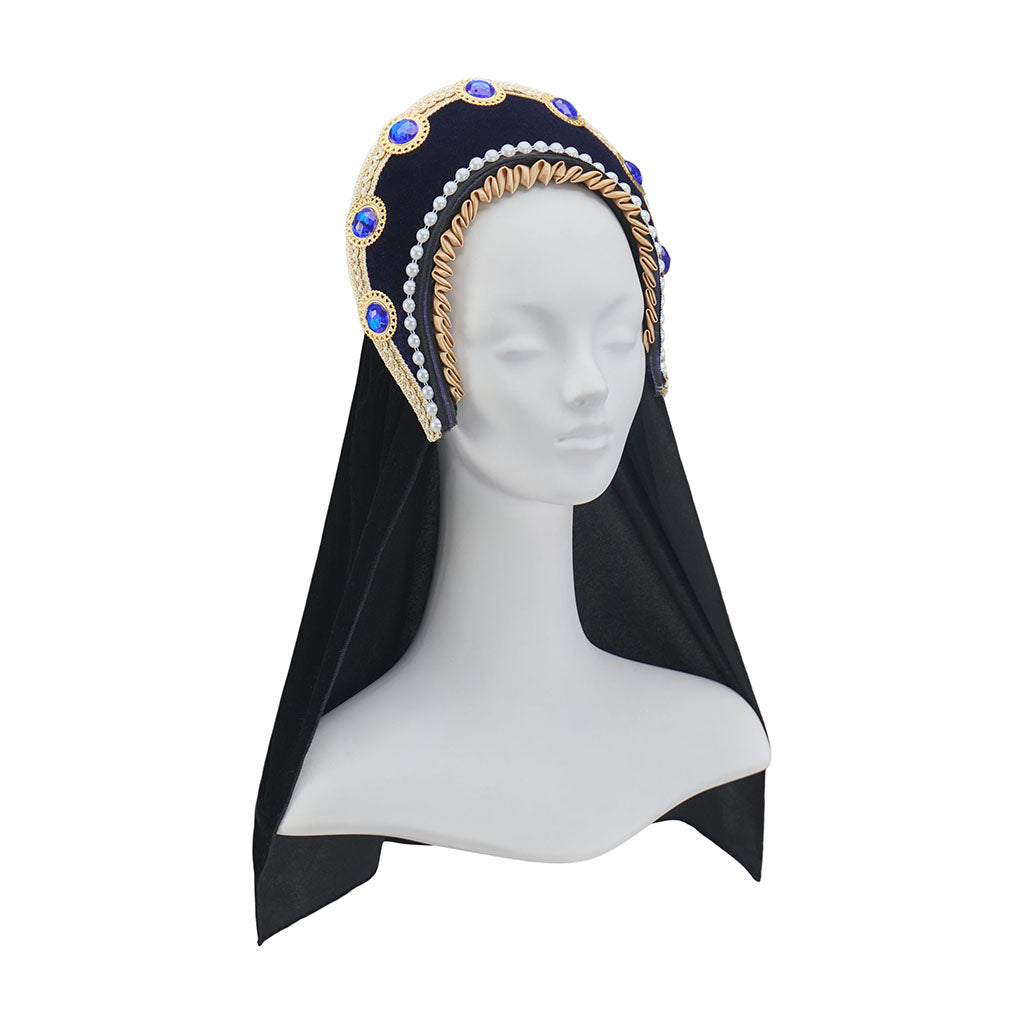 Tudor Inspired Ornate Bejeweled Headband with Black Veil for Historical Reenactments Tudor Themed Gatherings Cosplay Halloween Christmas