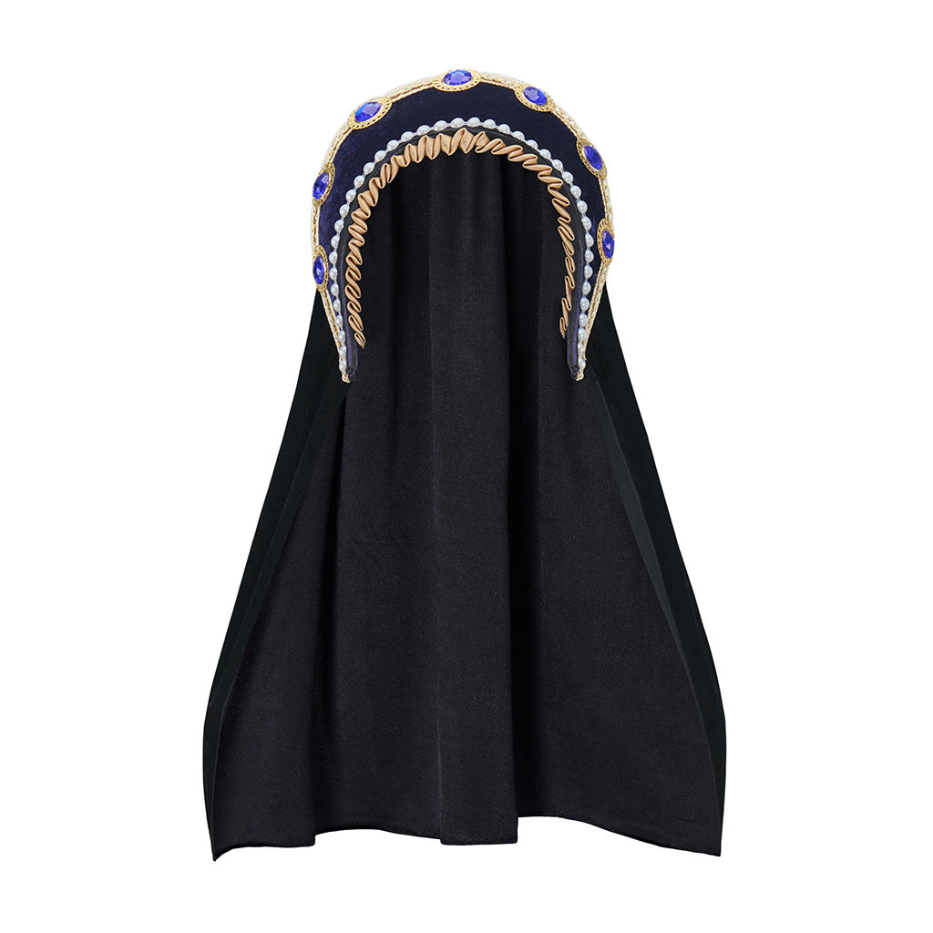 Tudor Inspired Ornate Bejeweled Headband with Black Veil for Historical Reenactments Tudor Themed Gatherings Cosplay Halloween Christmas
