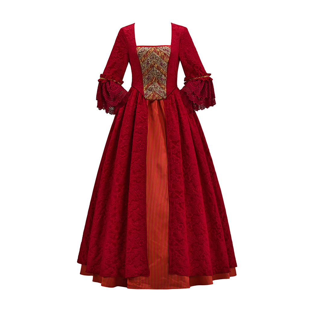 Renaissance Inspired Crimson Red Satin Gown with Puff Sleeves and Corset Waistfor Victorian Historical Reenactments Gothic Halloween Christmas