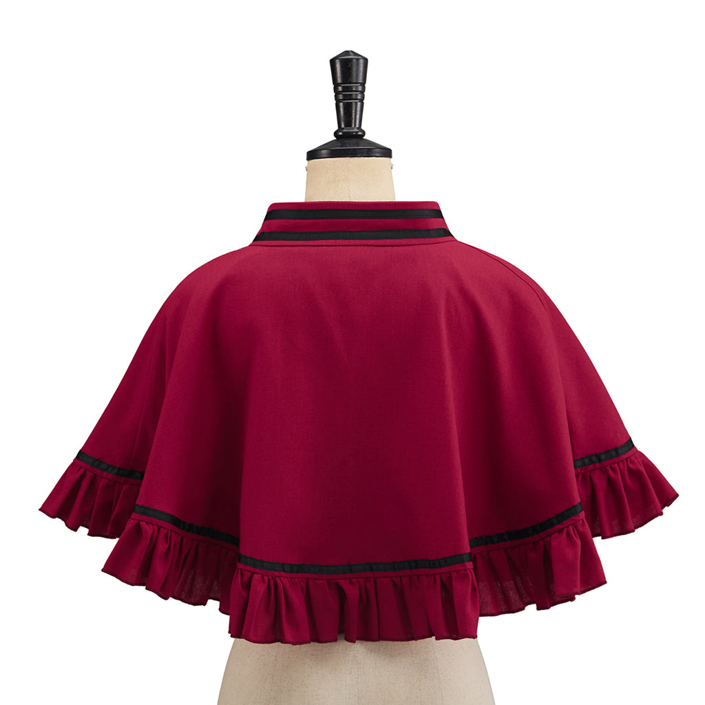 Medieval Short Cloak in Crimson with Black Trim and Ruffled Edges for Historical Reenactments Medieval Themed Parties Halloween Christmas Cosplay Events