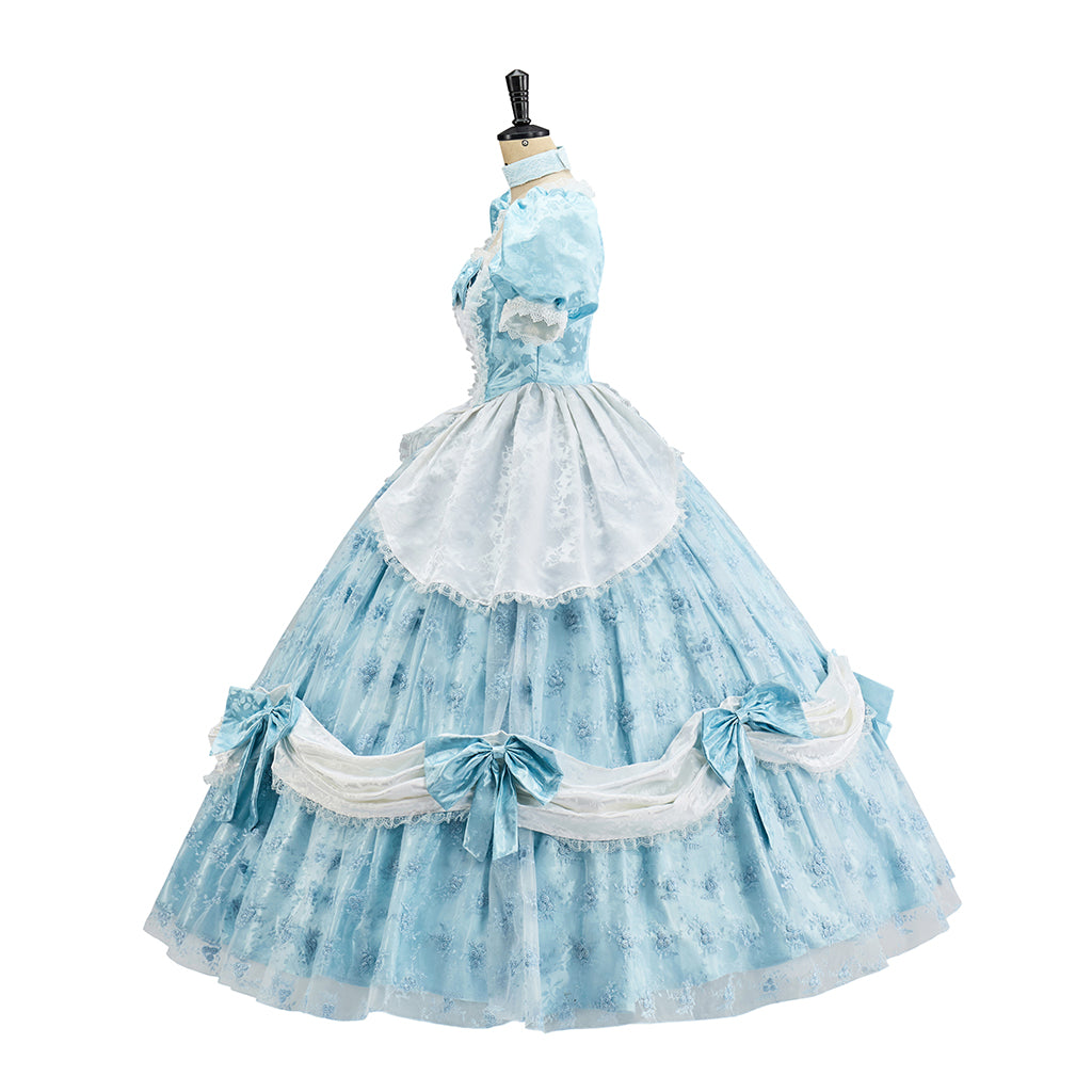Medieval Style Blue Gown with Layered Skirt for Victorian Themed Gatherings Historical Reenactments Gothic Events Halloween Christmas