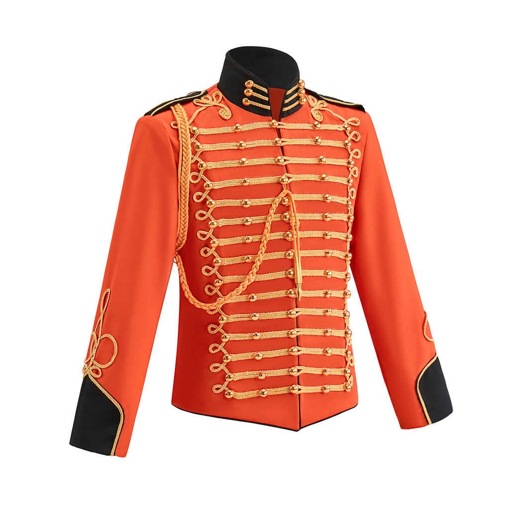 Victorian Style Orange Military Jacket with Gold Trim for Victorian Themed Gatherings Historical Reenactments Dances Halloween Christmas