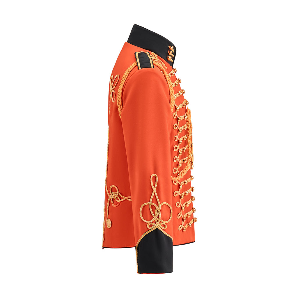 Victorian Style Orange Military Jacket with Gold Trim for Victorian Themed Gatherings Historical Reenactments Dances Halloween Christmas