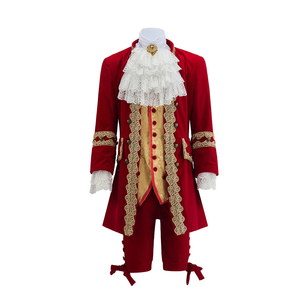 Baroque Style Red Court Suit with Gold Embellishments for Historical Reenactments Halloween Christmas Costumes Cosplay Events