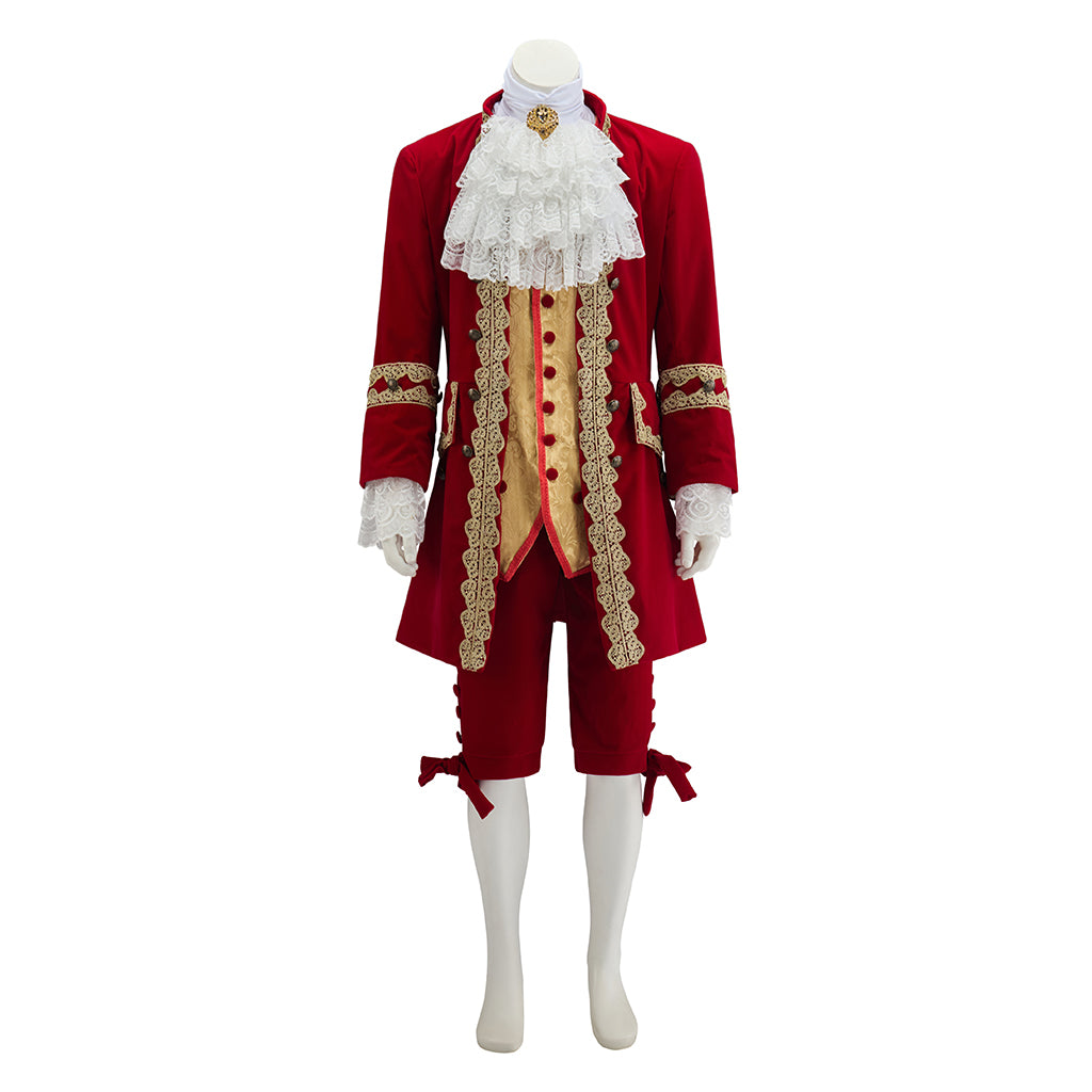 Baroque Style Red Court Suit with Gold Embellishments for Historical Reenactments Halloween Christmas Costumes Cosplay Events