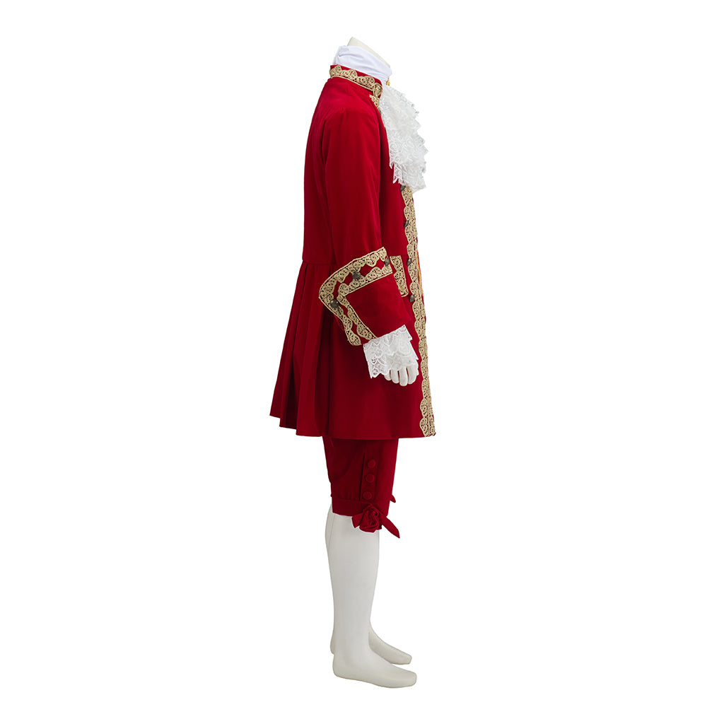 Baroque Style Red Court Suit with Gold Embellishments for Historical Reenactments Halloween Christmas Costumes Cosplay Events