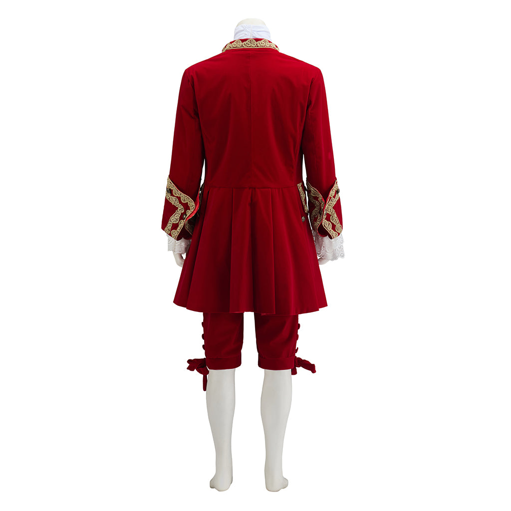 Baroque Style Red Court Suit with Gold Embellishments for Historical Reenactments Halloween Christmas Costumes Cosplay Events