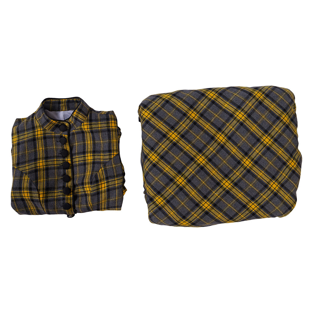 Medieval Style Black and Yellow Plaid Gown with High Waisted Design Ruffled Tiered Skirt for Victorian Themed Parties Halloween