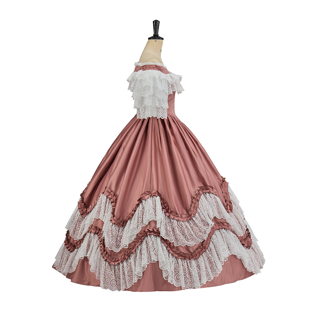 Medieval Off Shoulder Ball Gown in Crimson Historical Reenactments Medieval Dances Halloween Christmas Cosplay Events