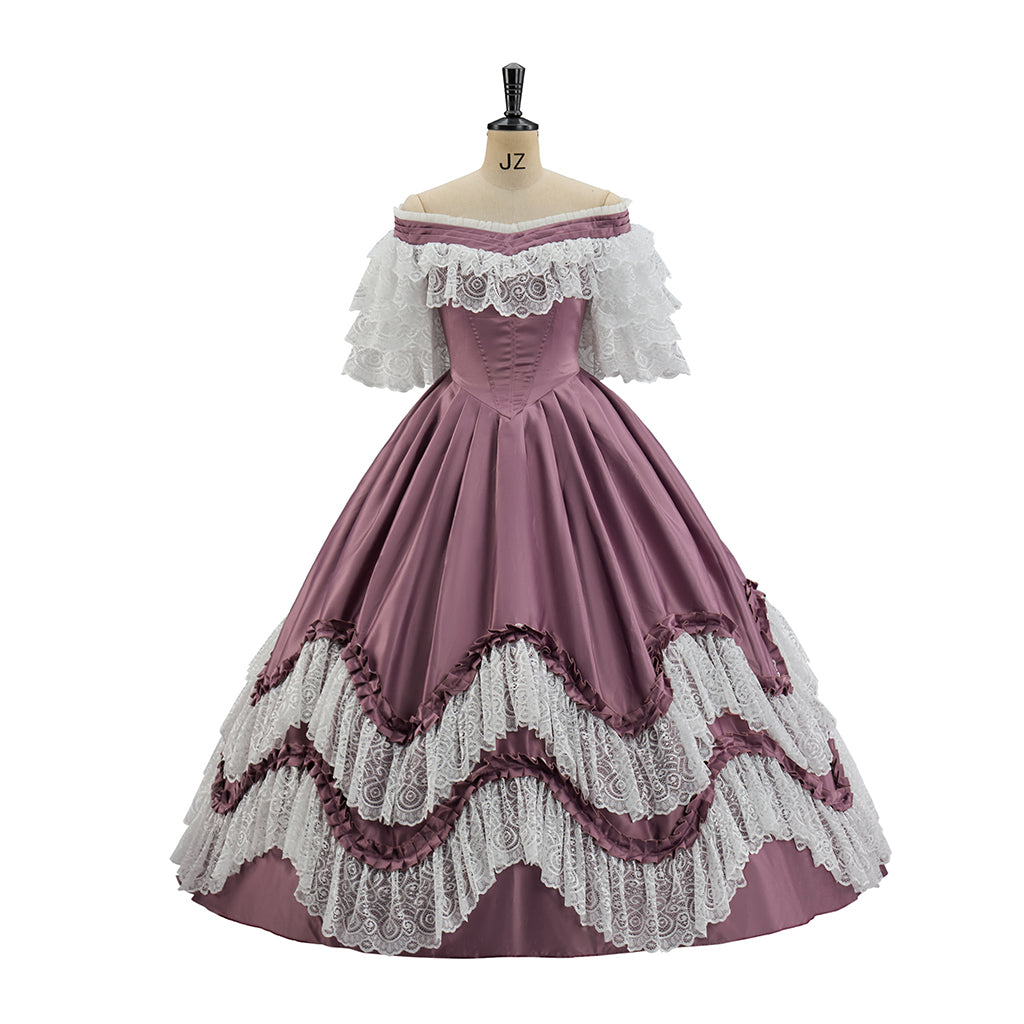 Medieval Off Shoulder Ball Gown in Crimson Historical Reenactments Medieval Dances Halloween Christmas Cosplay Events
