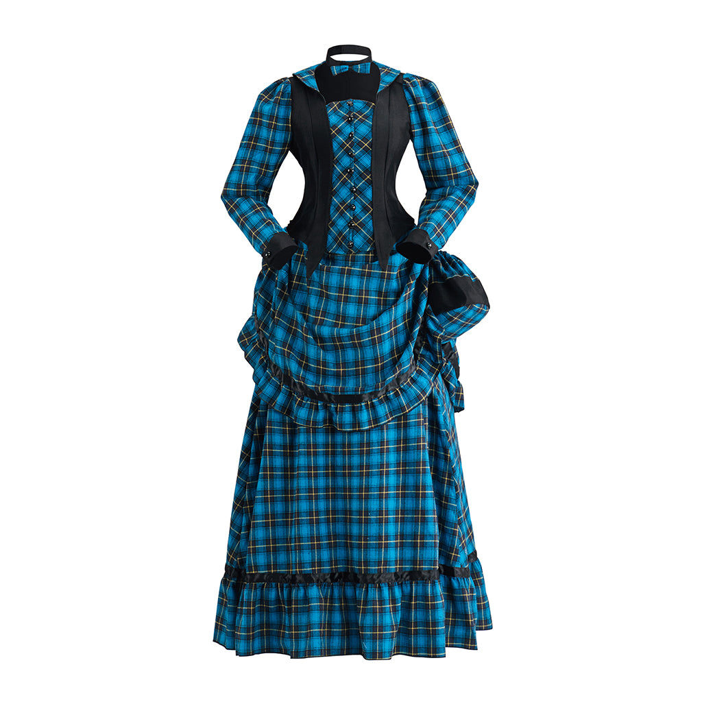 Victorian Blue Plaid Dress for Historical Reenactments Victorian Themed Gatherings Costume Parties Halloween Christmas