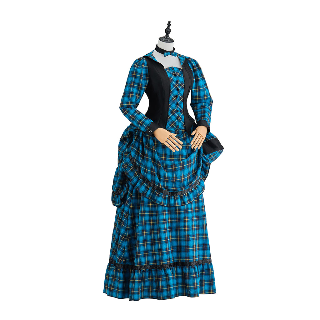 Victorian Blue Plaid Dress for Historical Reenactments Victorian Themed Gatherings Costume Parties Halloween Christmas