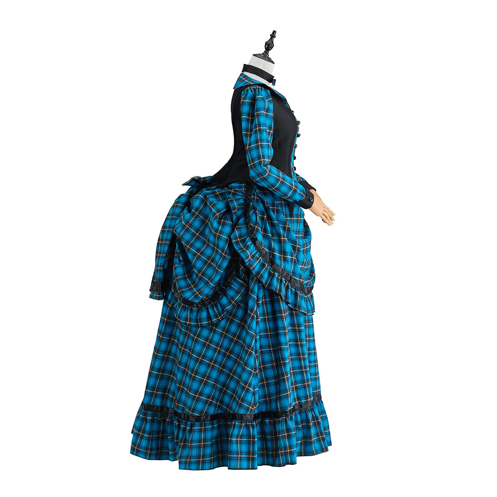 Victorian Blue Plaid Dress for Historical Reenactments Victorian Themed Gatherings Costume Parties Halloween Christmas