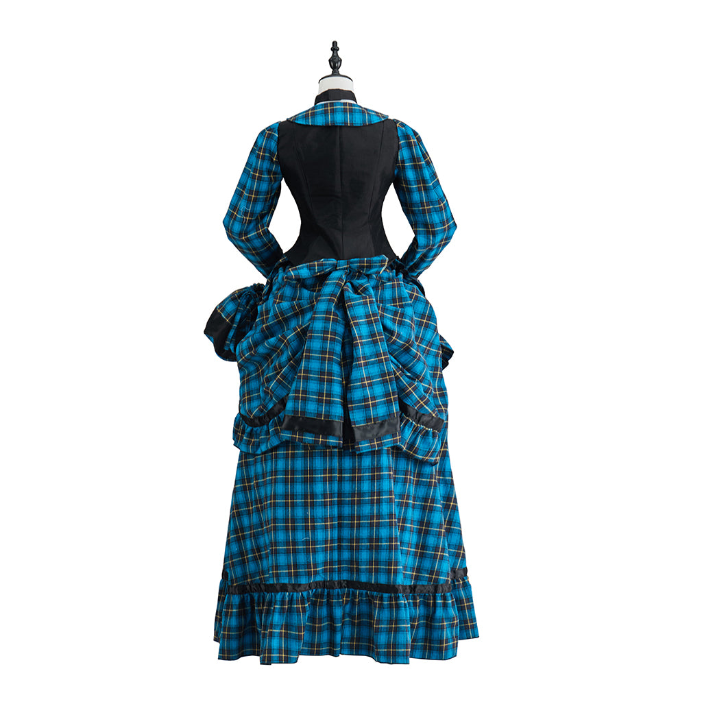 Victorian Blue Plaid Dress for Historical Reenactments Victorian Themed Gatherings Costume Parties Halloween Christmas