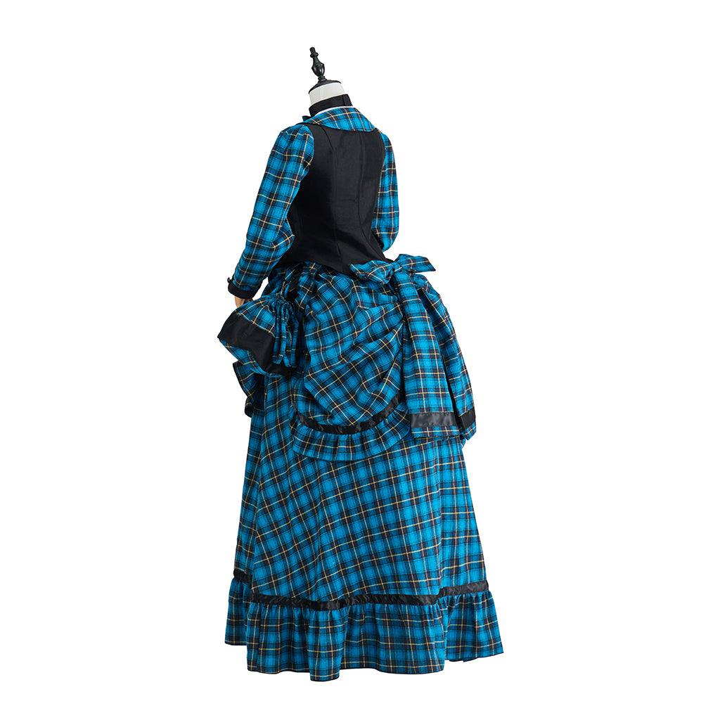 Victorian Blue Plaid Dress for Historical Reenactments Victorian Themed Gatherings Costume Parties Halloween Christmas